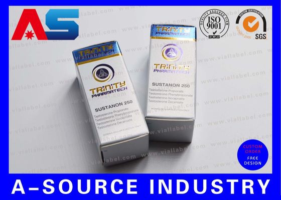 파란 포일 삼위일체 Pharmatech 디자인을 가진 금속 돋을새김된 유리제 작은 유리병 저장 상자 종이상자 10ml 병